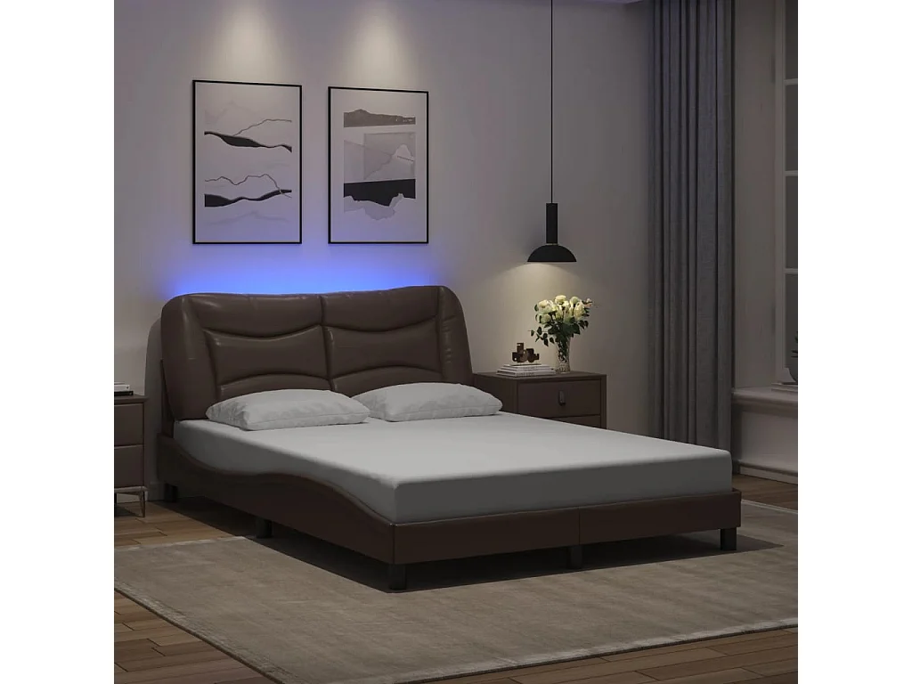Cama 120x200 cm - con luces LED cuero sintético marrón ES923755