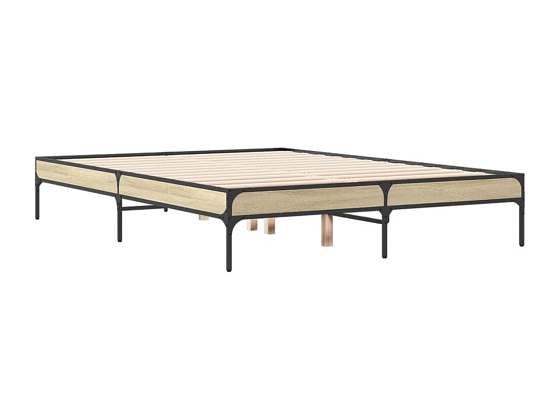 Lit double chêne sonoma 140x190 cm bois d'ingénierie et métal FR44515