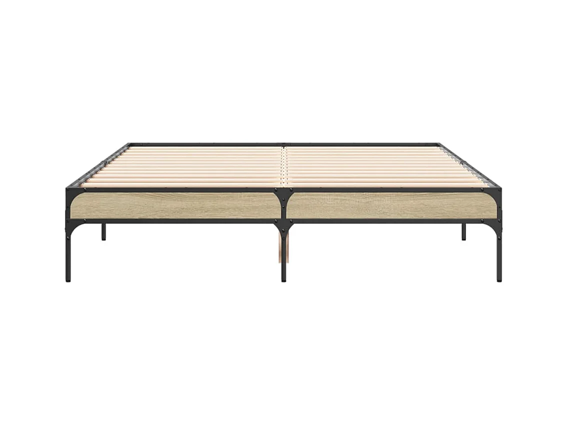 Cama 140x190 cm - madera ingeniería metal roble Sonoma ES779501