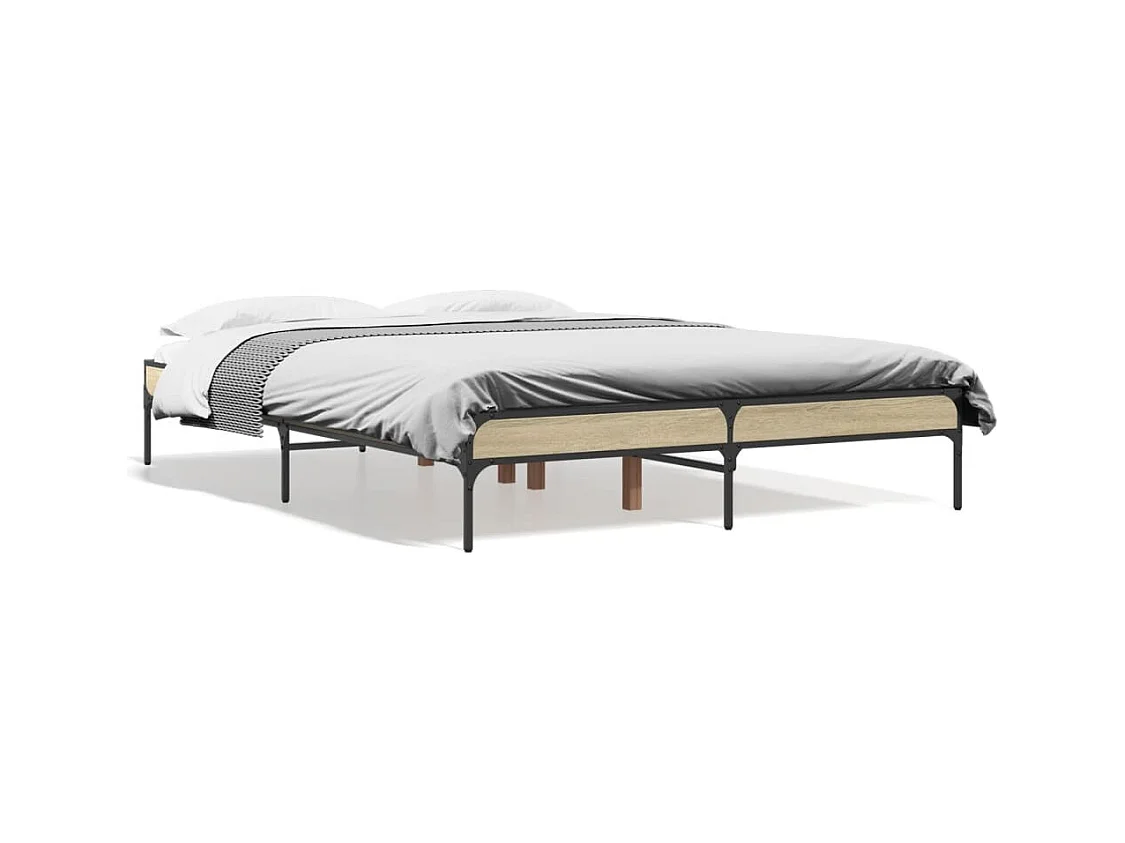 Cama 140x190 cm - madera ingeniería metal roble Sonoma ES779501