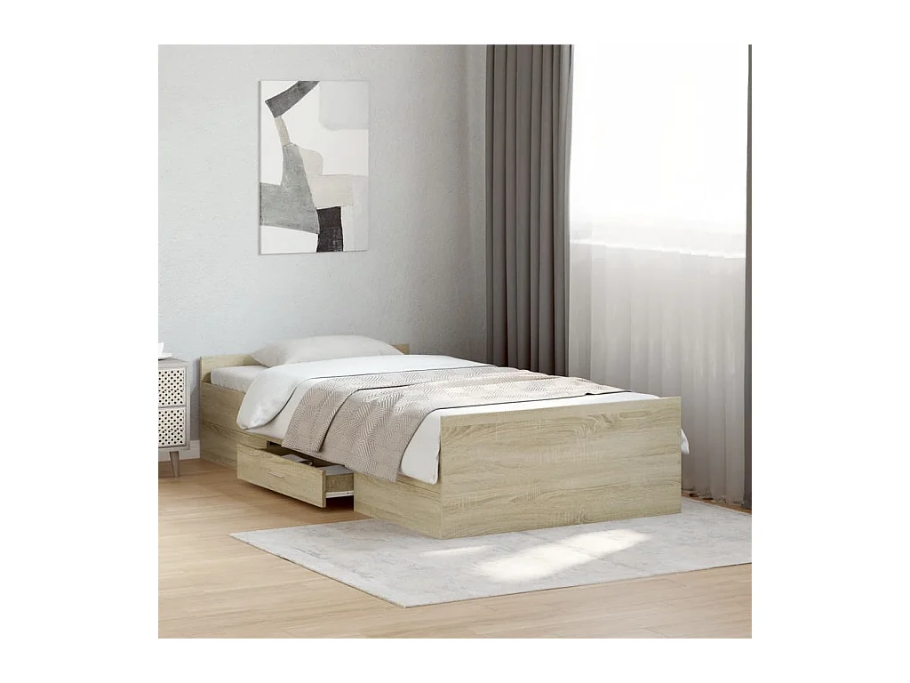 Lit simple et tiroirs chêne sonoma 100x200 cm bois ingénierie FR83649