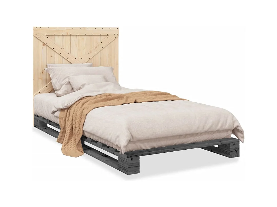 Lit simple et tête de lit gris 100x200 cm bois de pin massif FR75207