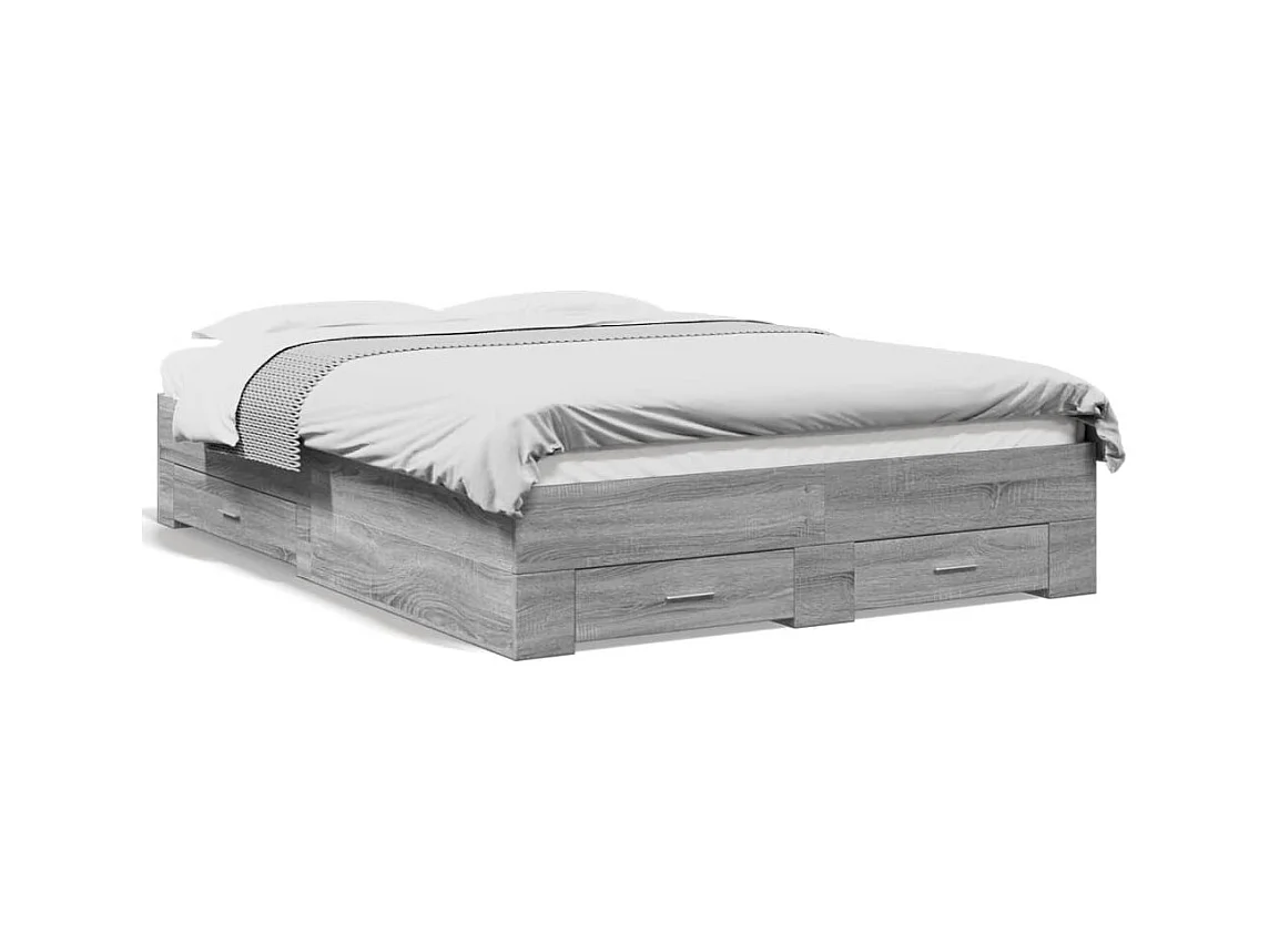 Bedframe met lades bewerkt hout grijs sonoma eiken 120x200 cm BE989471