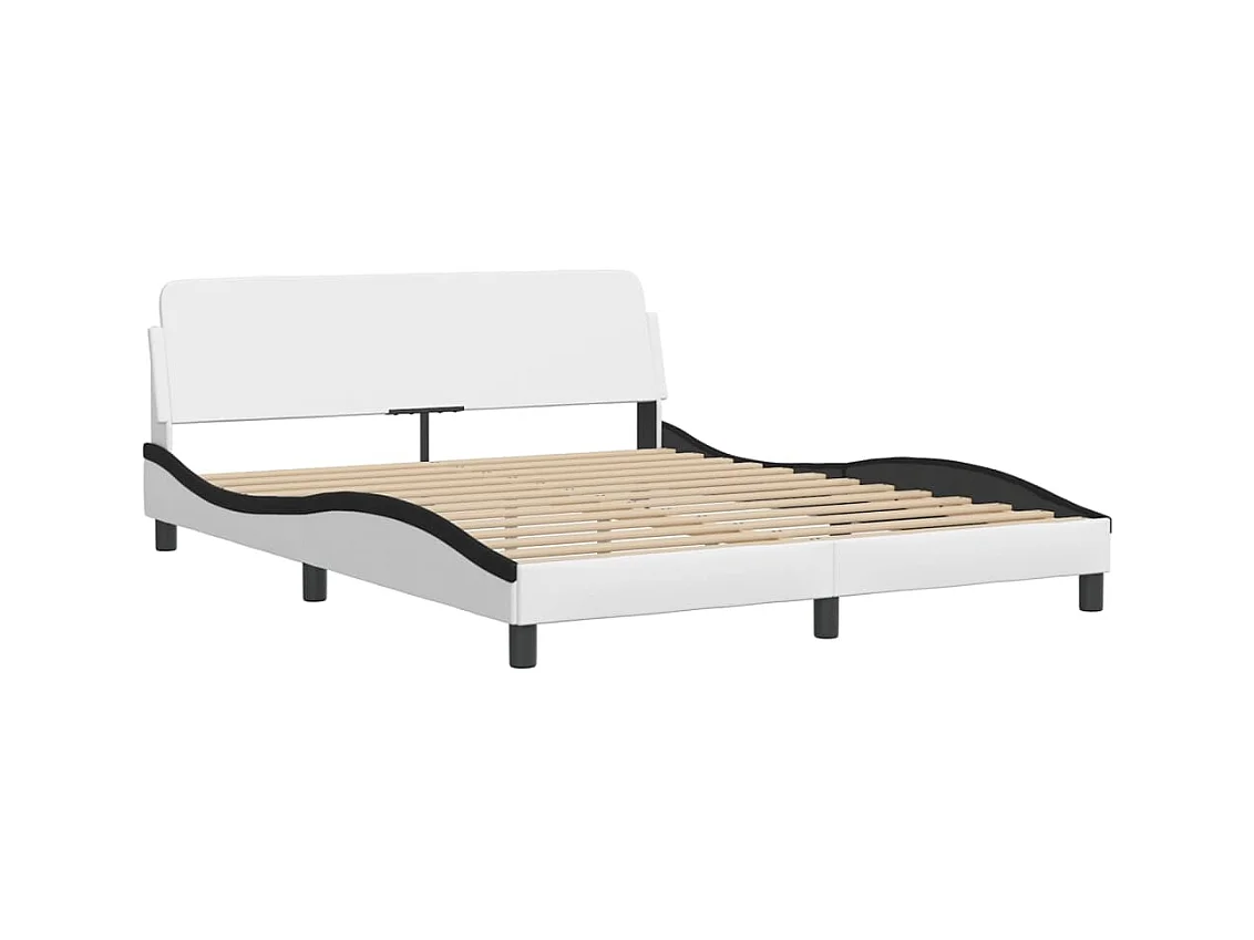 Bedframe met hoofdbord kunstleer zwart en wit 160x200 cm BE292596