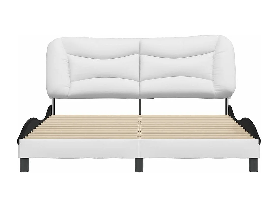 Lit double et tête de lit blanc et noir 160x200 cm similicuir FR92575