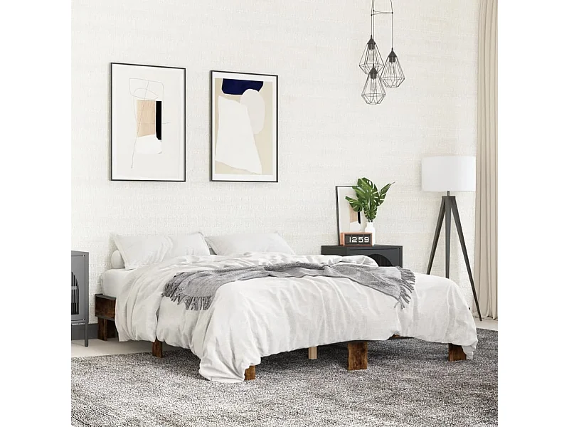 Cama 150x200cm - madera ingeniería metal roble ahumado ES374225