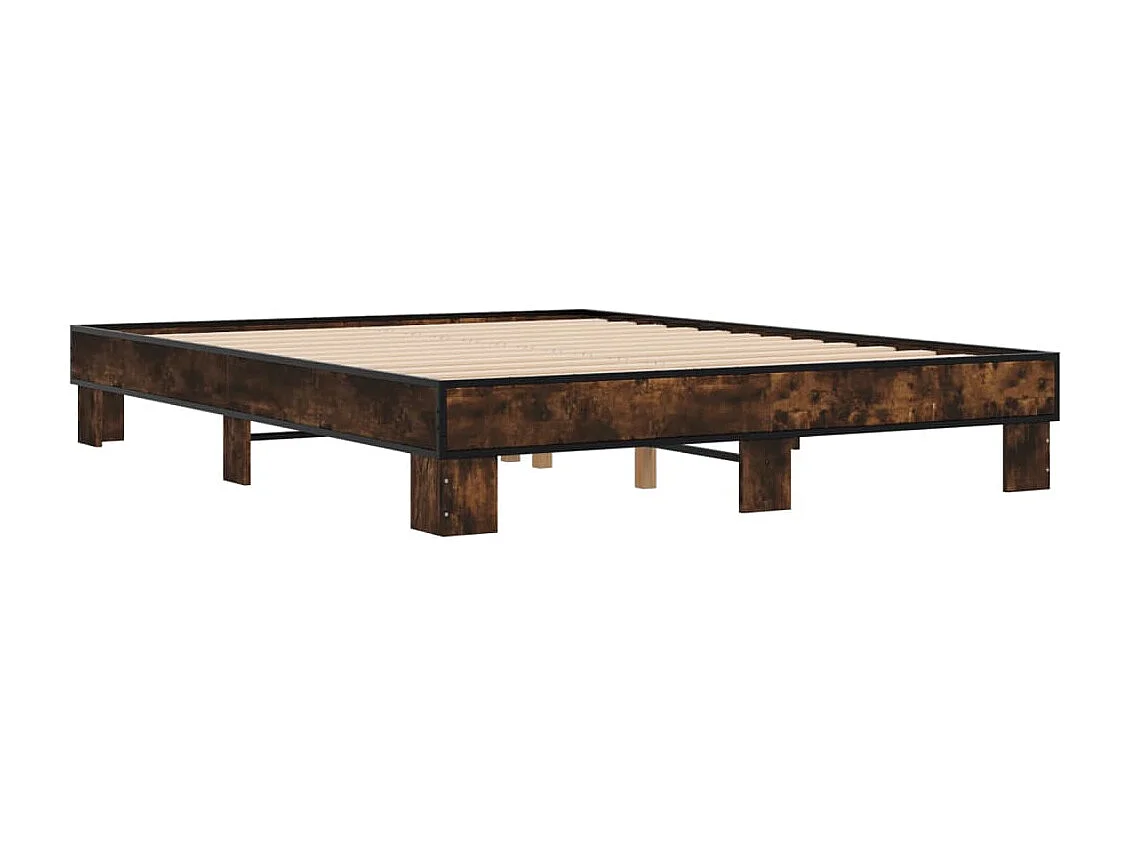 Lit double chêne fumé 150x200 cm bois d'ingénierie et métal FR31589