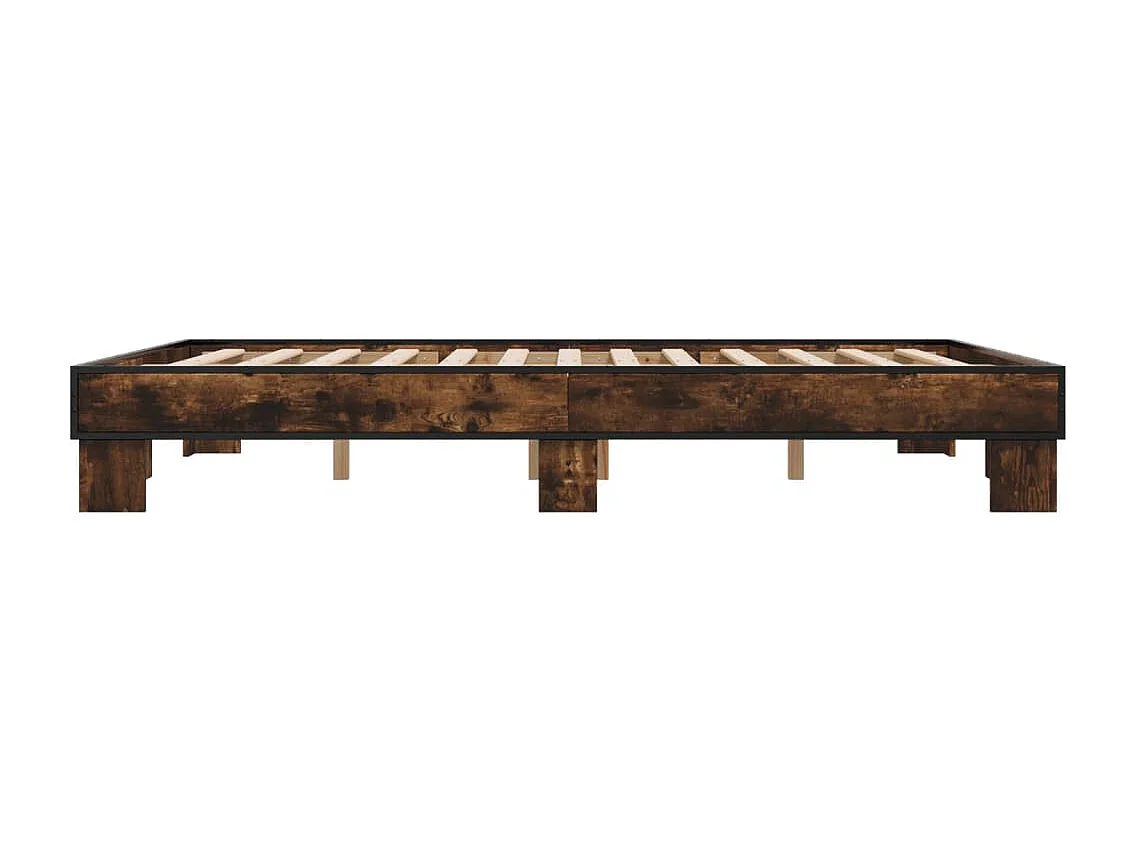 Lit double chêne fumé 150x200 cm bois d'ingénierie et métal FR31589
