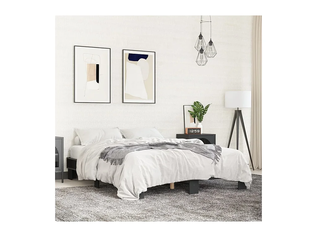 Lit double noir 150x200 cm bois d'ingénierie et métal FR37654
