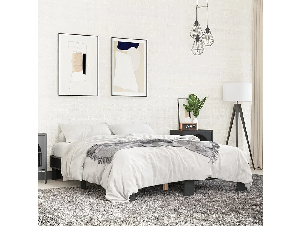 Lit double noir 150x200 cm bois d'ingénierie et métal FR37654