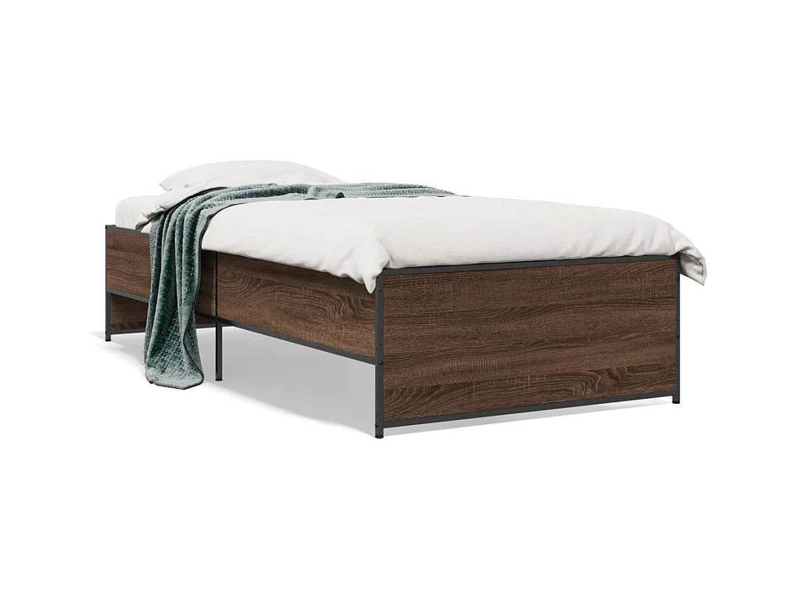 Lit simple chêne marron 90x200 cm bois d'ingénierie et métal FR40966