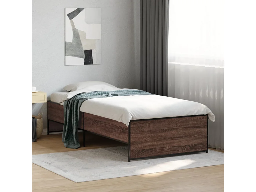 Cama 90x200 cm - madera ingeniería metal roble marrón ES636979