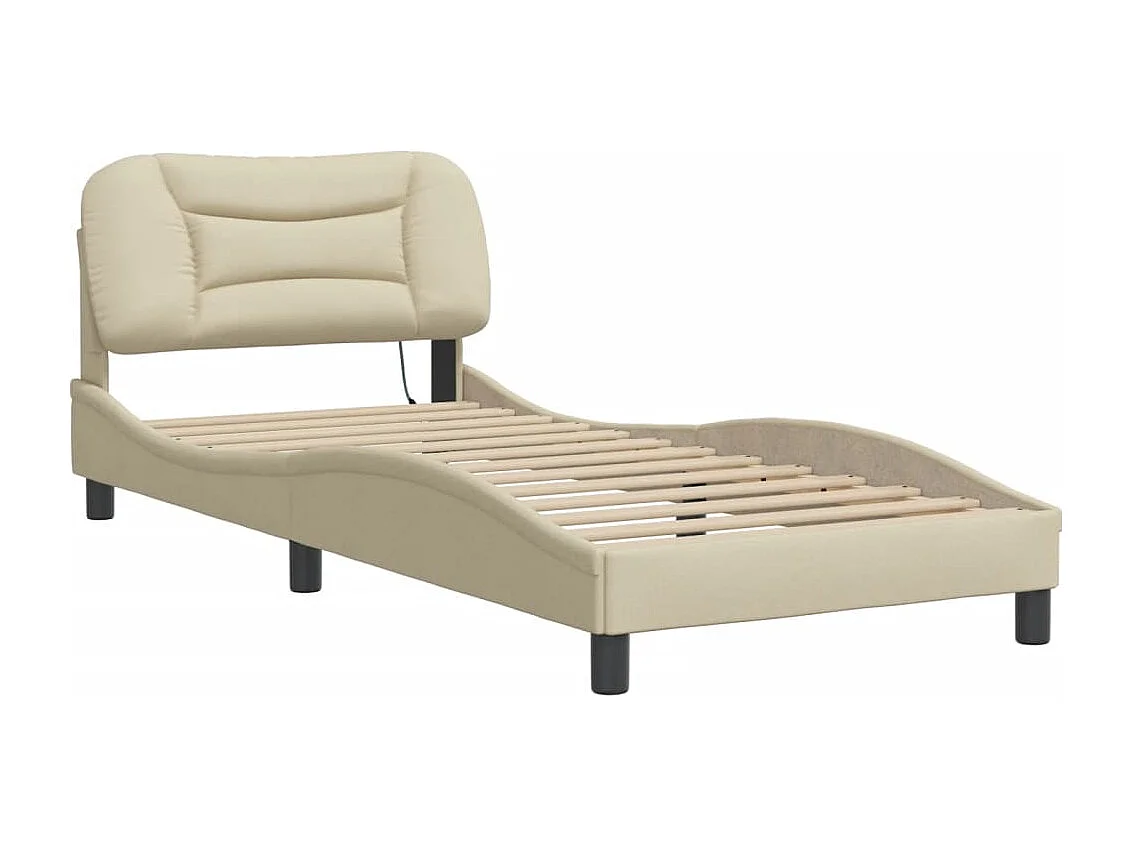 Cama individual- 90x200 cm con cabecero de tela color crema ES181464
