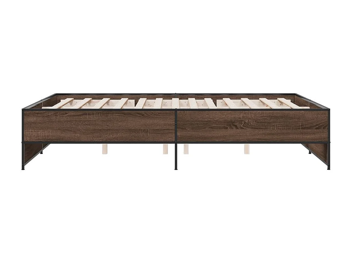 Lit double chêne marron 150x200 cm bois d'ingénierie et métal FR42794