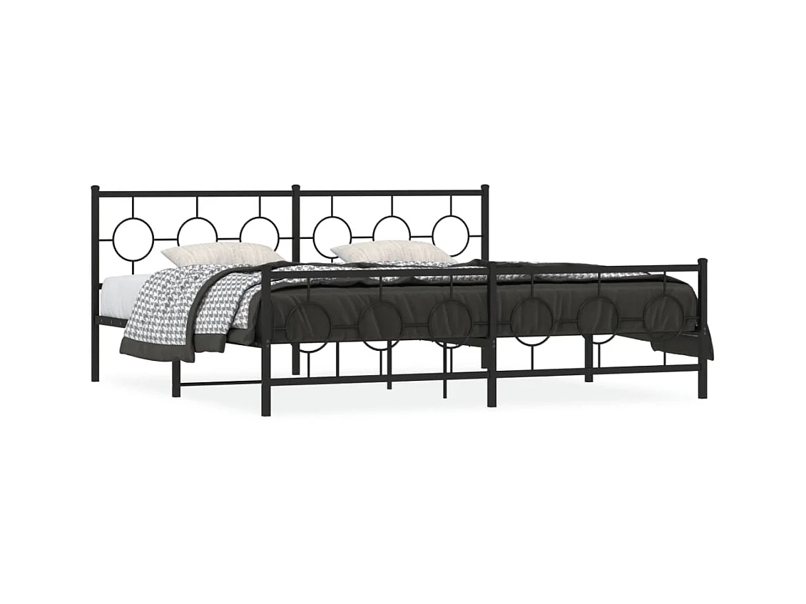 Lit double métal + tête de lit/pied de lit noir 193x203 cm FR84205