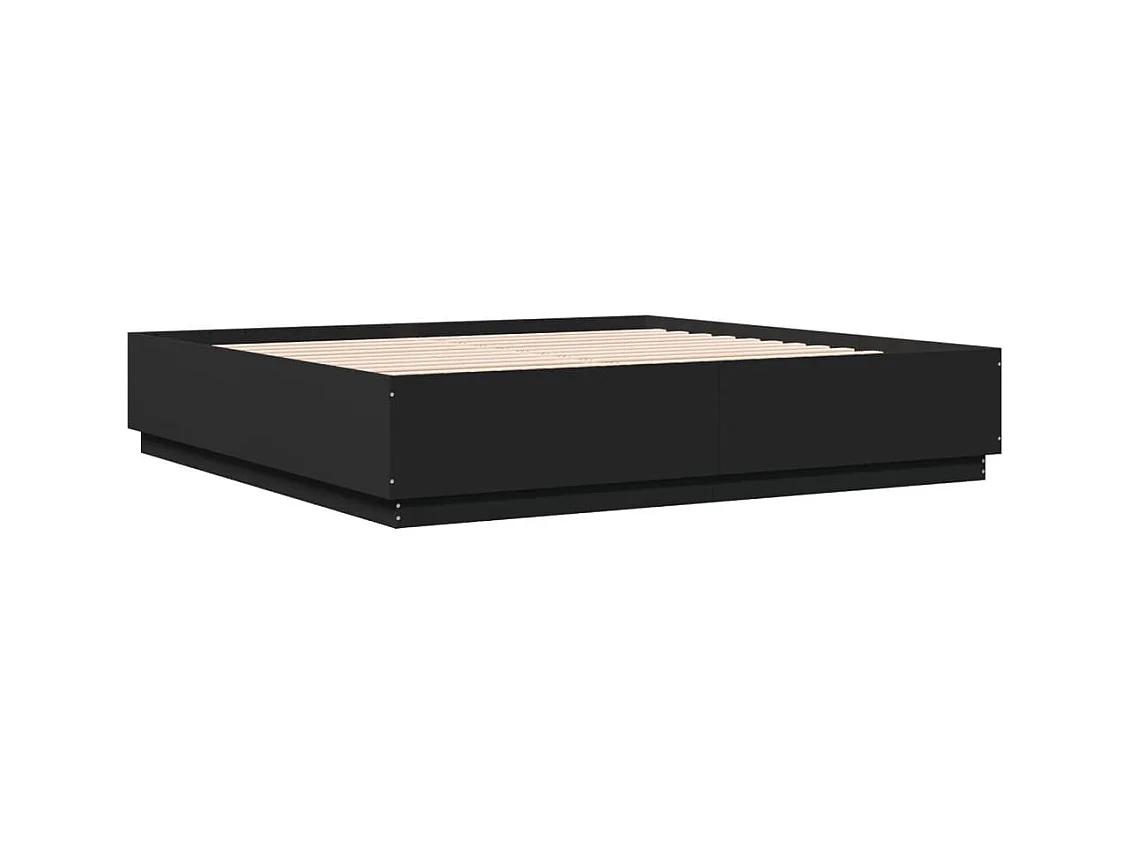 Lit double avec lumières LED noir 200x200cm bois d'ingénierie FR95259
