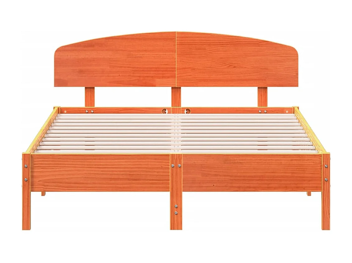 Lit double et tête de lit cire marron 160x200 cm bois de pin FR12110