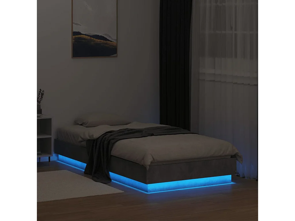 Lit simple avec lumières LED gris béton 75x190 cm FR10280
