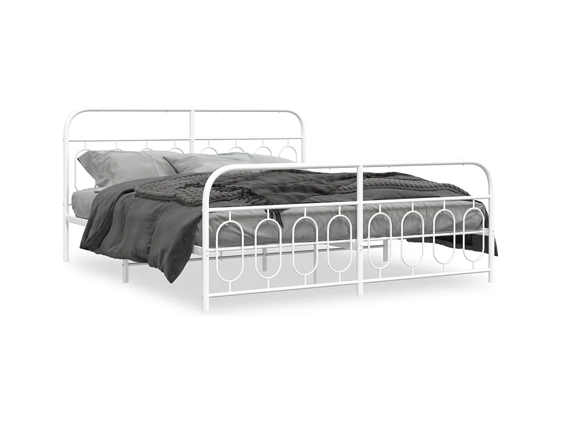 Cama 180x200 cm - metal con cabecero y estribo blanco ES433604