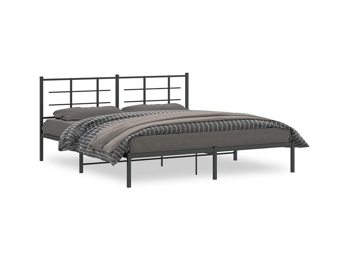 Lit double métal + tête de lit noir 183x213 cm FR66800