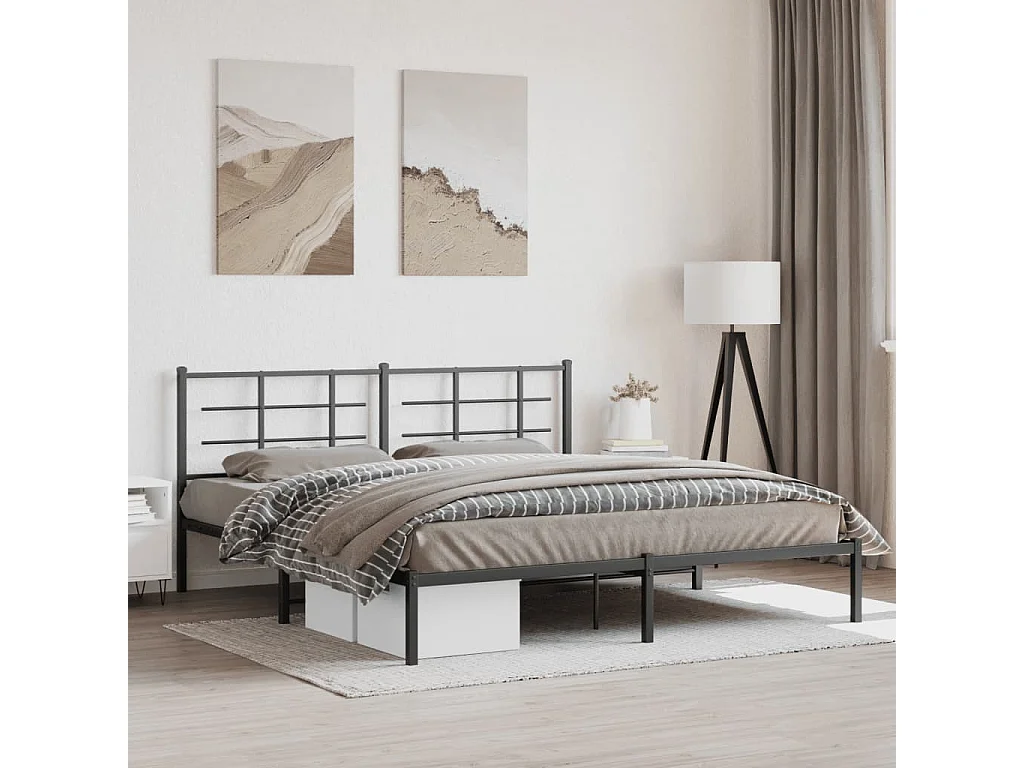 Bedframe met hoofdbord metaal zwart 183x213 cm BE270968
