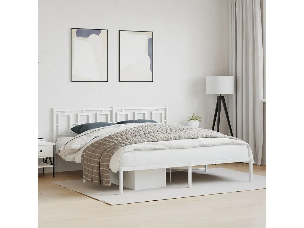 Lit double métal + tête de lit blanc 180x200 cm FR45823