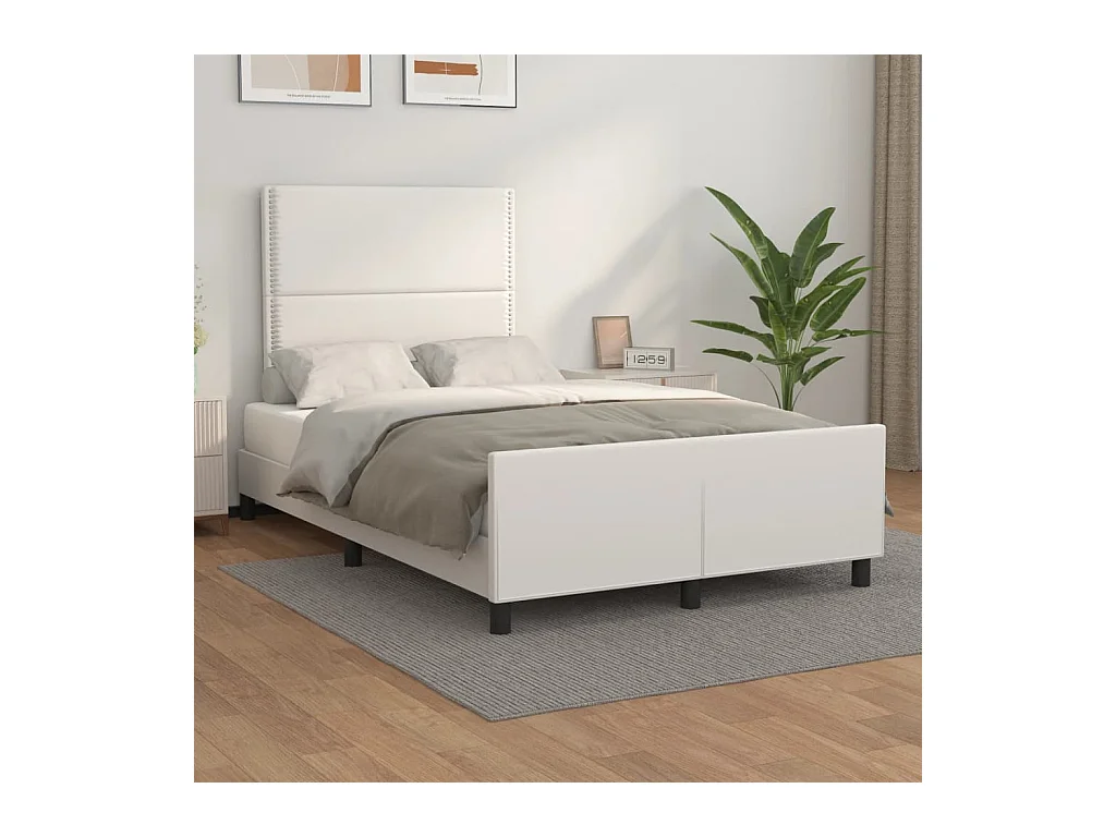 Lit double + tête de lit blanc 120x190 cm similicuir FR95912