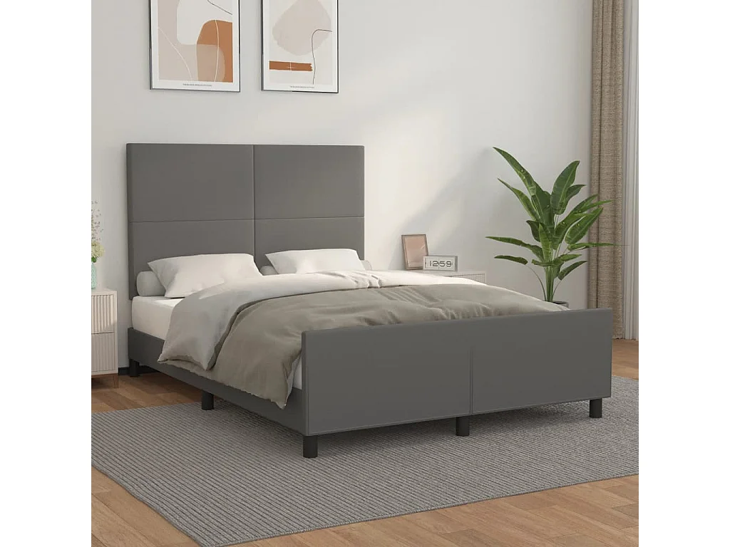 Cama c/ cabeceira 140x190cm couro artificial cinzento PT186496