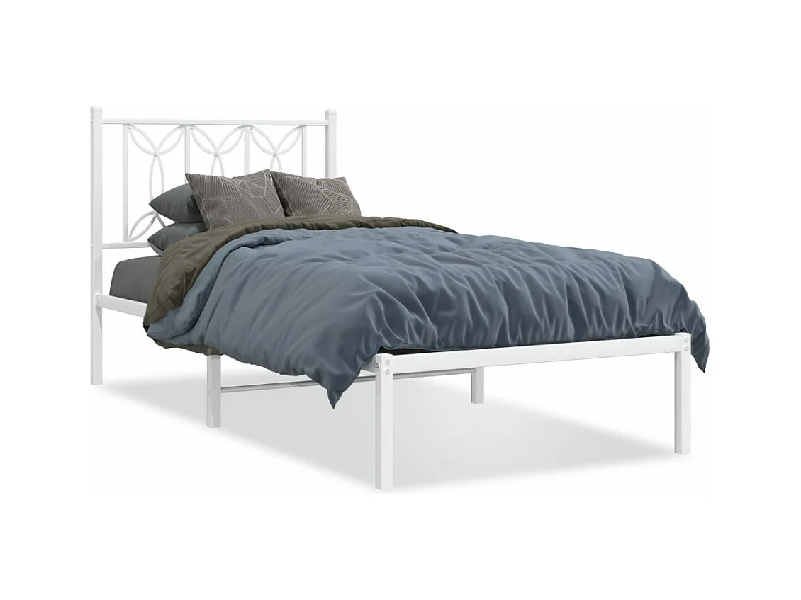 Lit simple métal + tête de lit blanc 75x190 cm FR52970