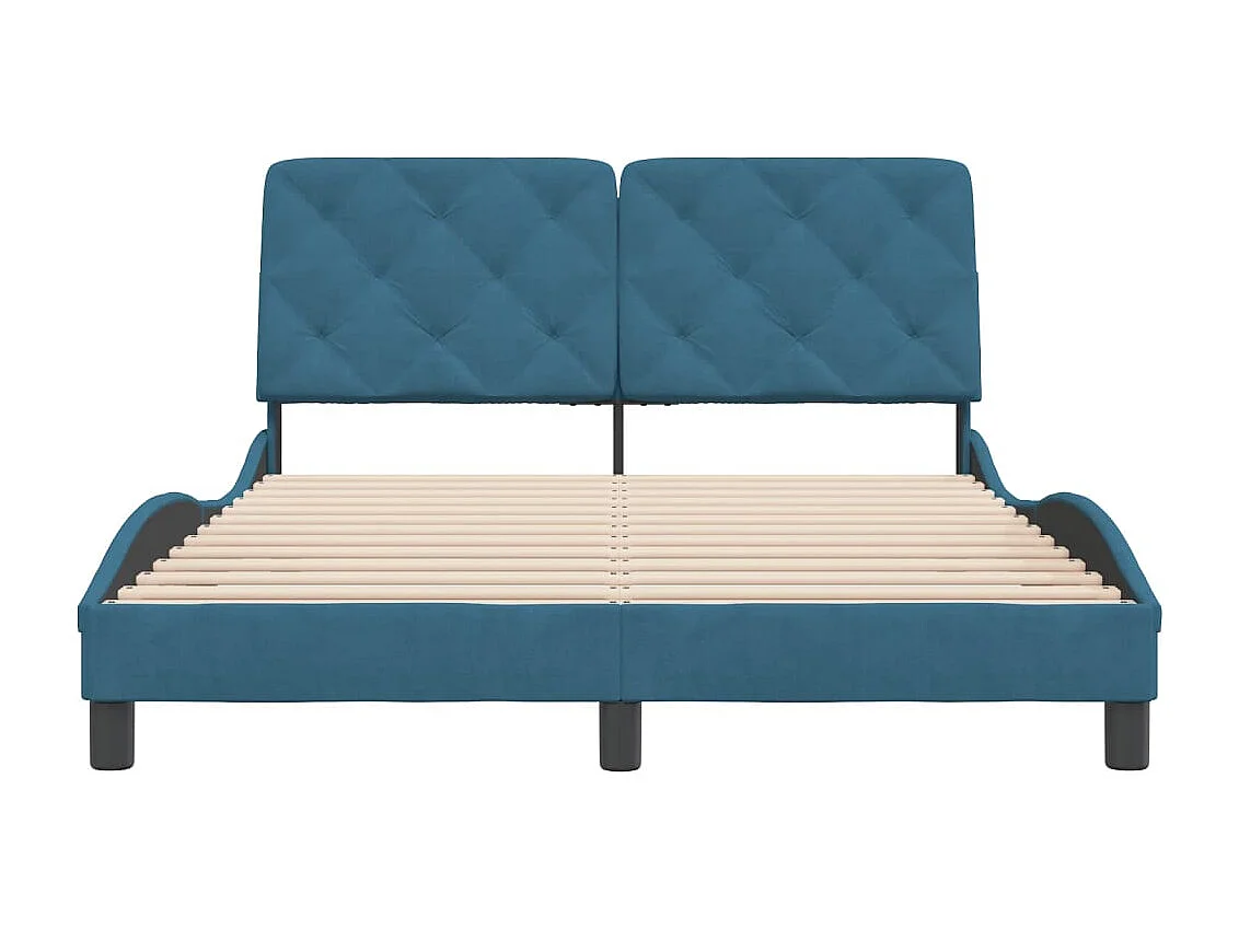 Lit double + tête de lit bleu 140x190 cm velours FR62048
