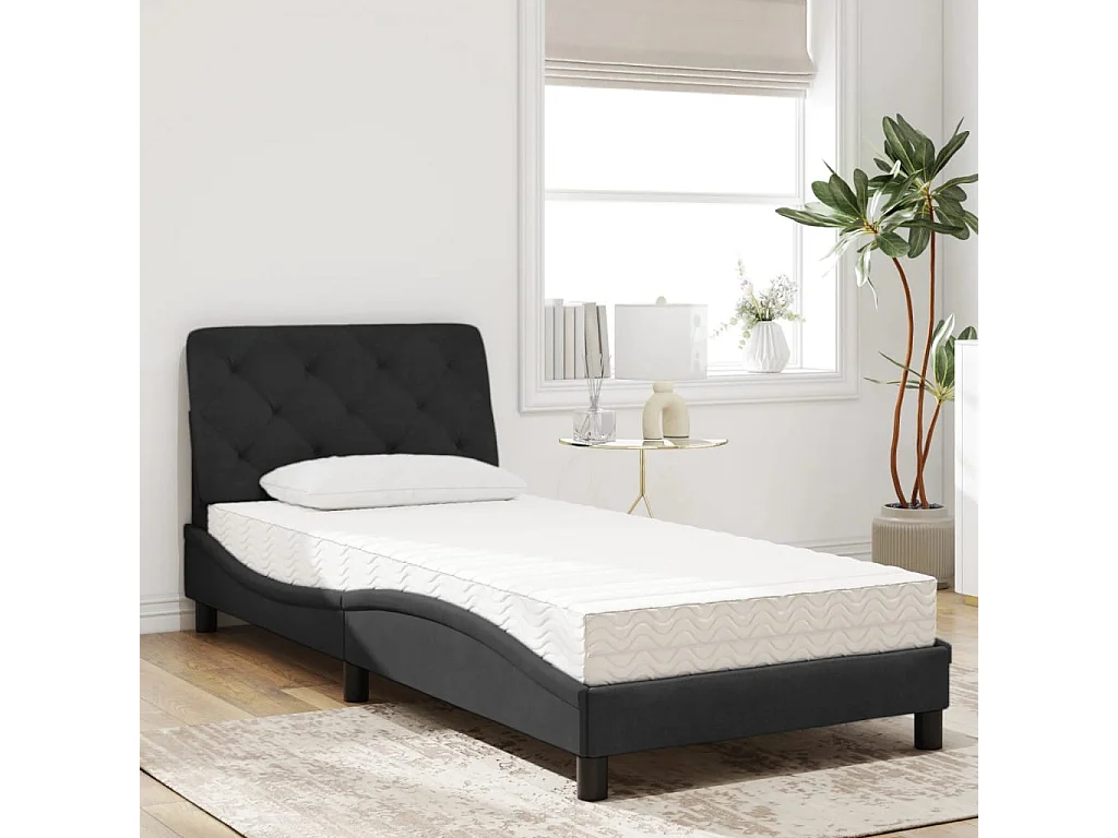 Lit adulte + matelas noir 80x200 cm velours FR99050