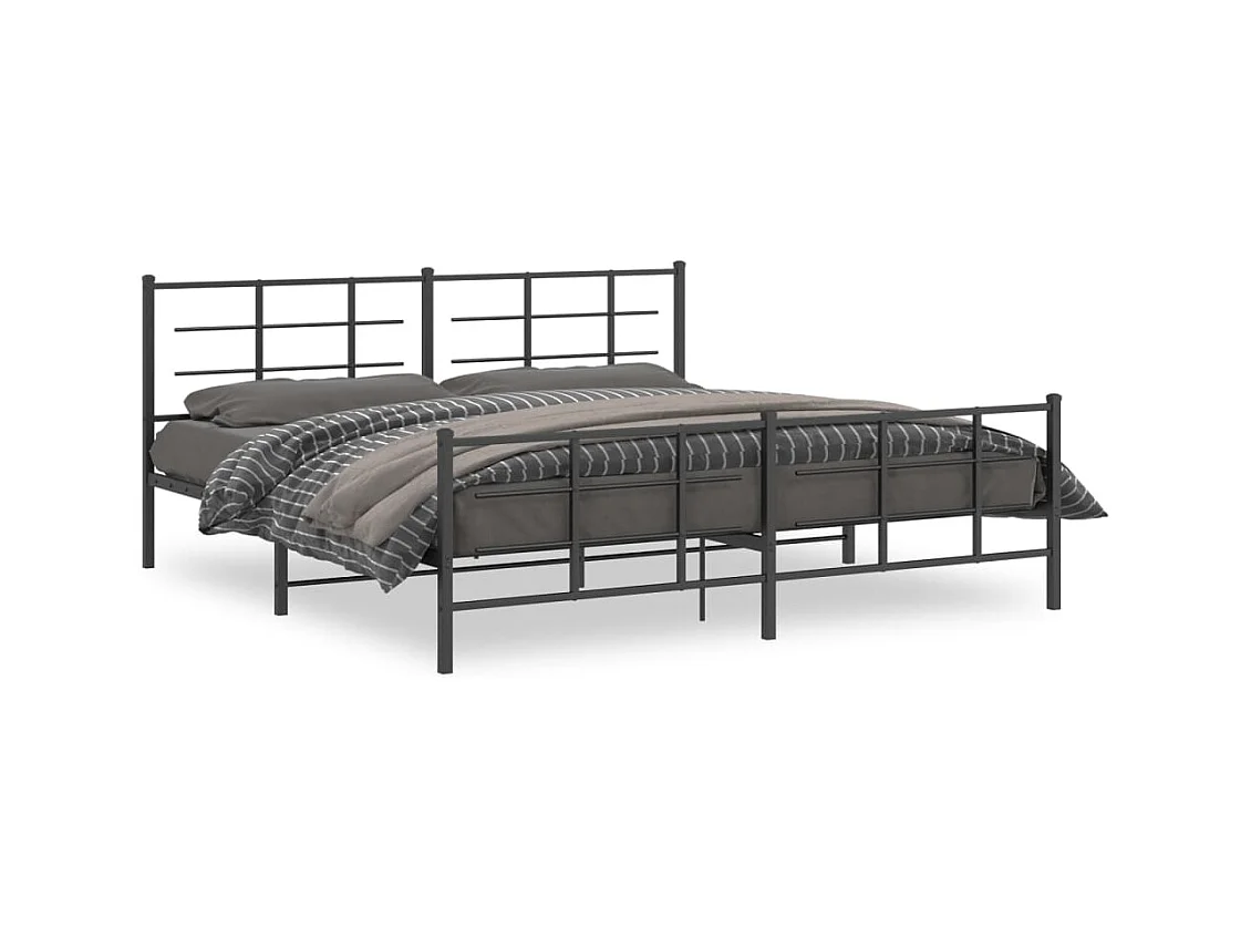 Lit double métal + tête de lit/pied de lit noir 193x203 cm FR25660