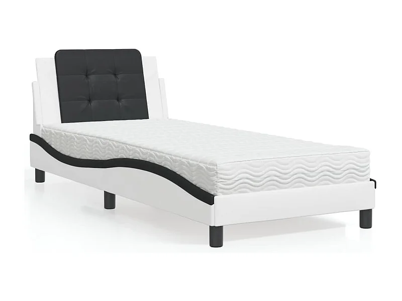 Cama 90x200 cm con colchón cuero sintético blanco y negro ES209917