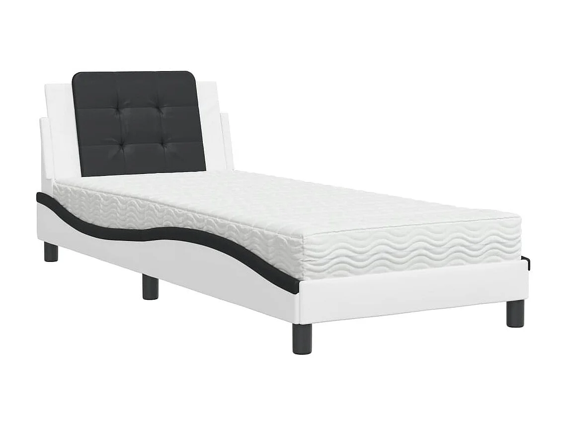 Cama com colchão 90x200 cm couro artificial branco e preto PT354066