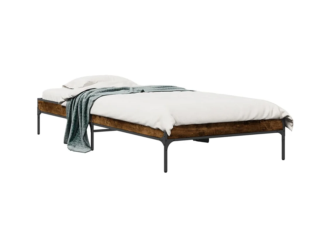 Lit simple chêne fumé 100x200 cm bois d'ingénierie et métal FR55492
