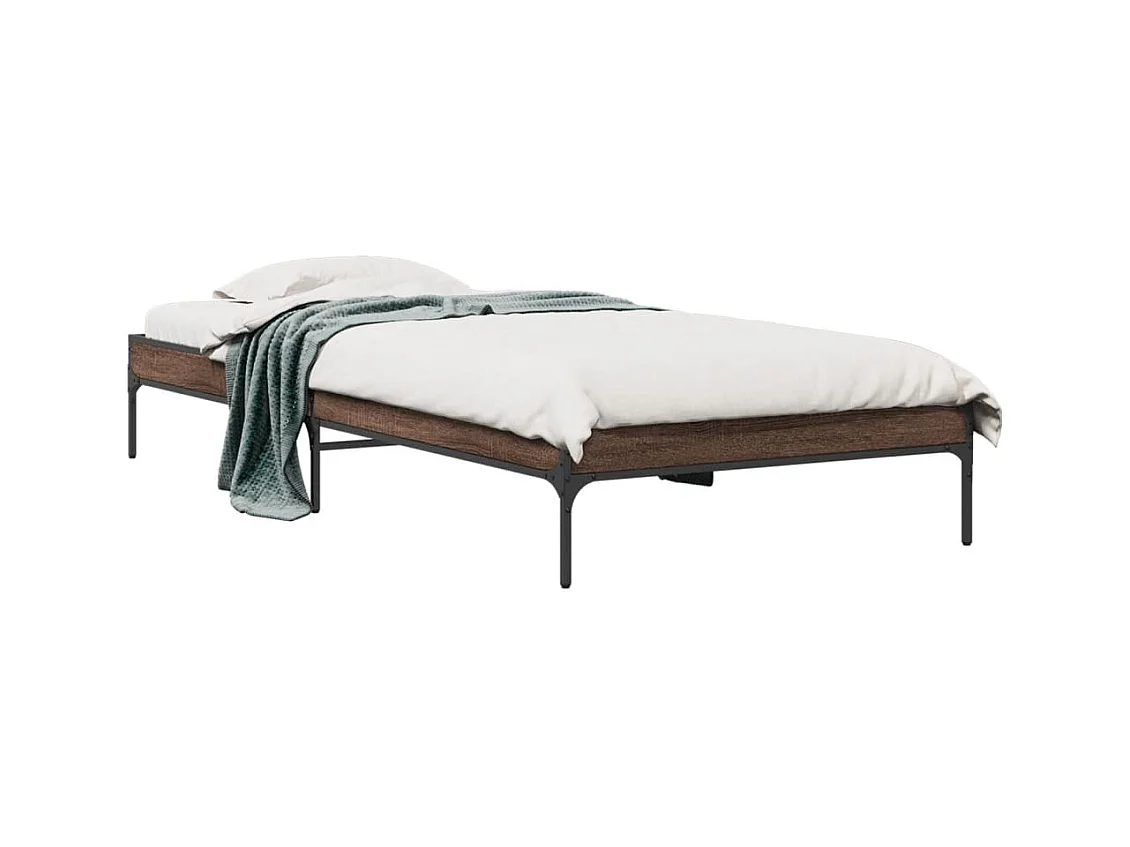 Lit simple chêne marron 100x200 cm bois d'ingénierie et métal FR13043