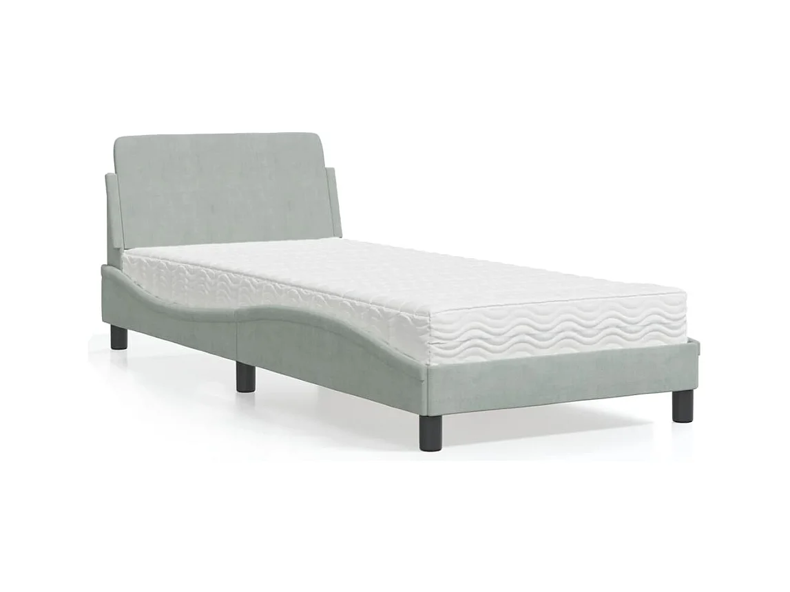 Lit adulte + matelas gris clair 90x200 cm velours FR23257