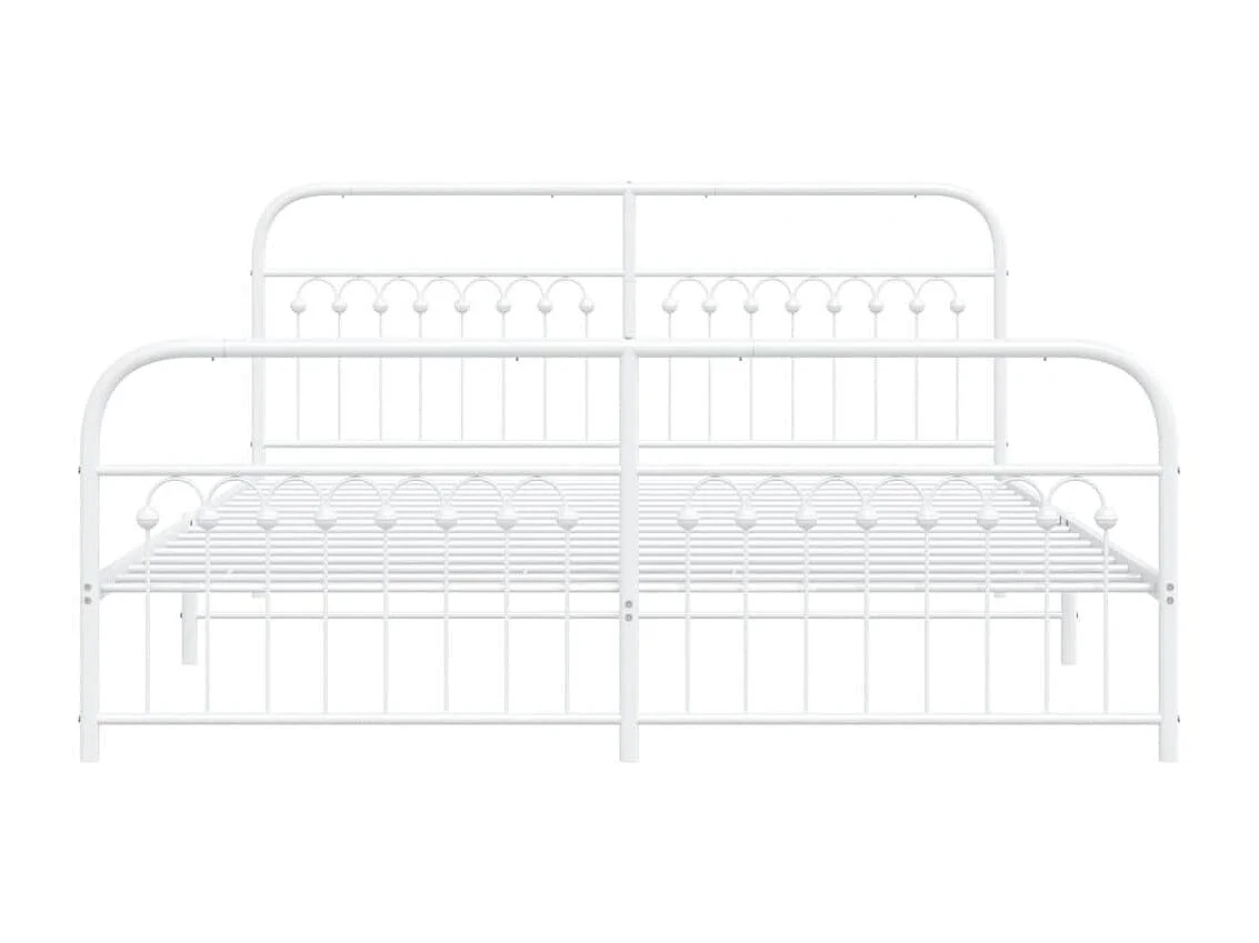 Lit double métal + tête de lit/pied de lit blanc 183x213cm FR74164