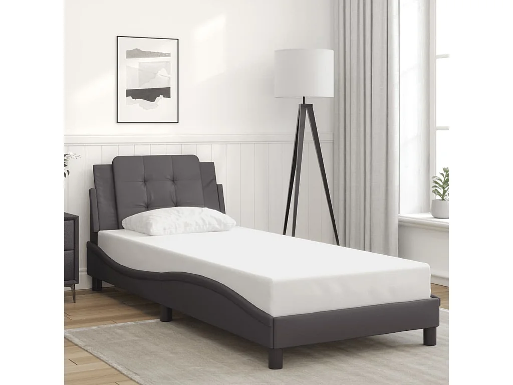 Cama c/ luzes LED 90x190 cm couro artificial cinzento PT289761