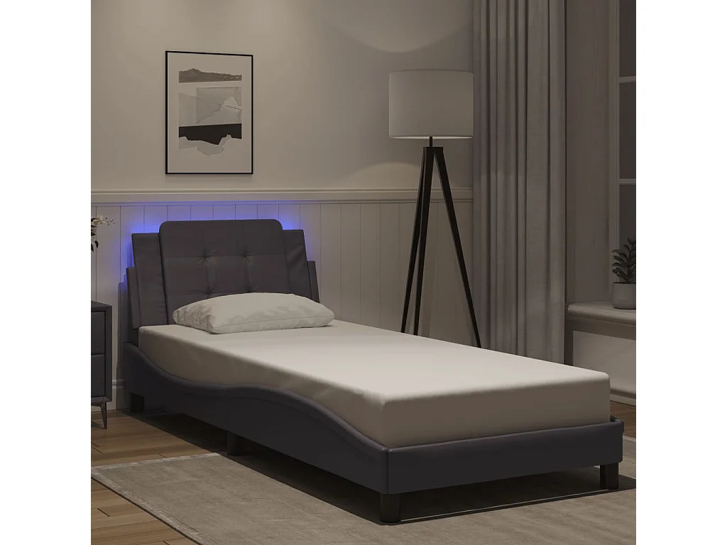 Lit simple avec lumières LED gris 90x190 cm similicuir FR66037