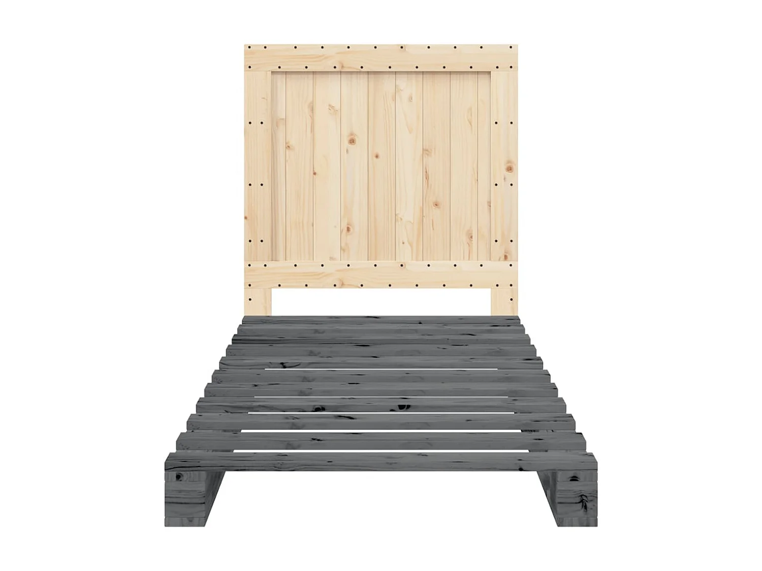 Bedframe met hoofdbord massief grenenhout grijs 90x200 cm BE925663