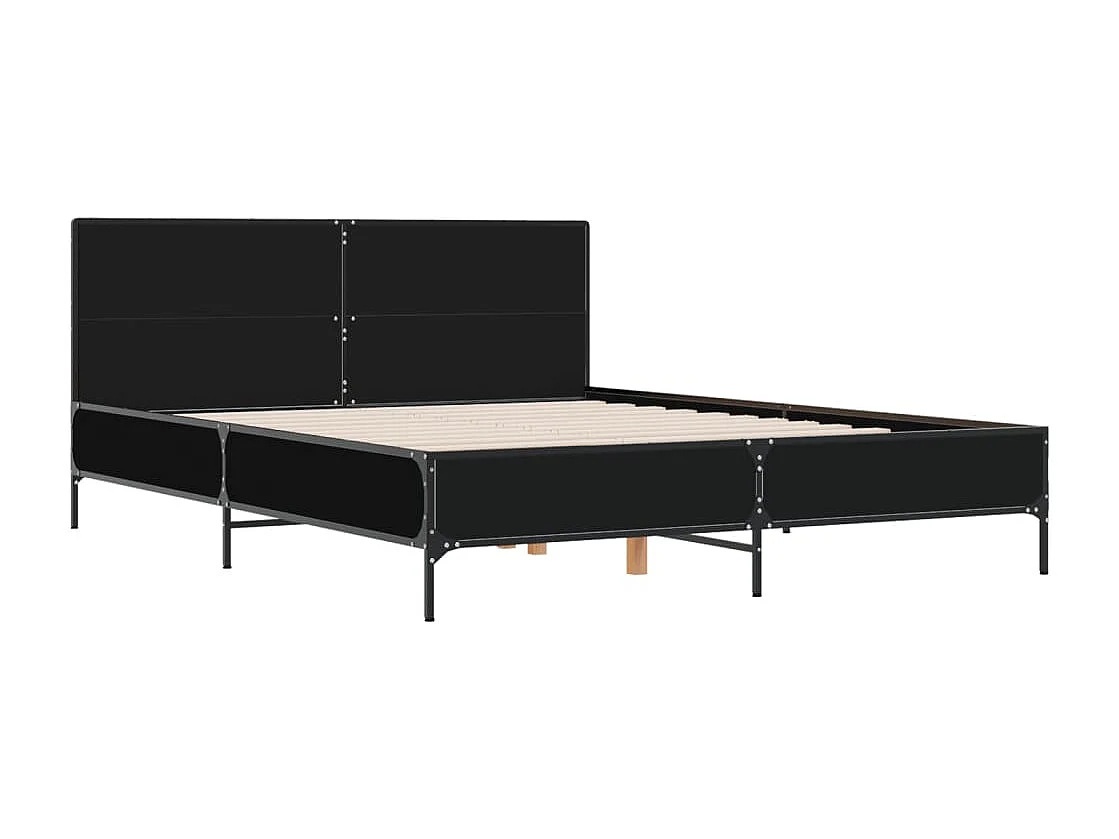 Cama 160x200 cm derivados de madeira/metal preto PT398760
