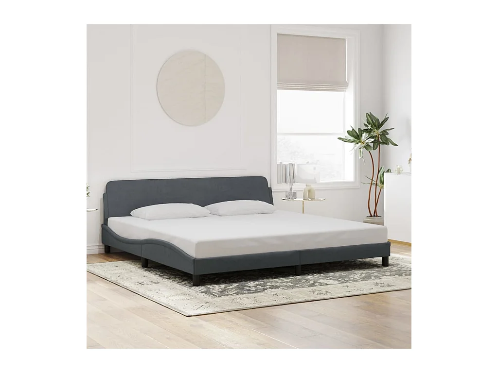Lit double + tête de lit Gris foncé 200x200 cm Velours FR20876