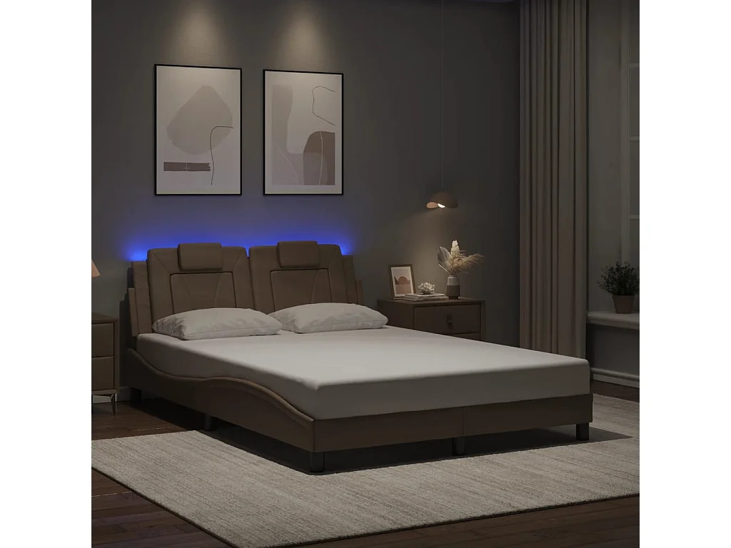 Lit double avec lumières LED cappuccino 140x200 cm similicuir FR95002
