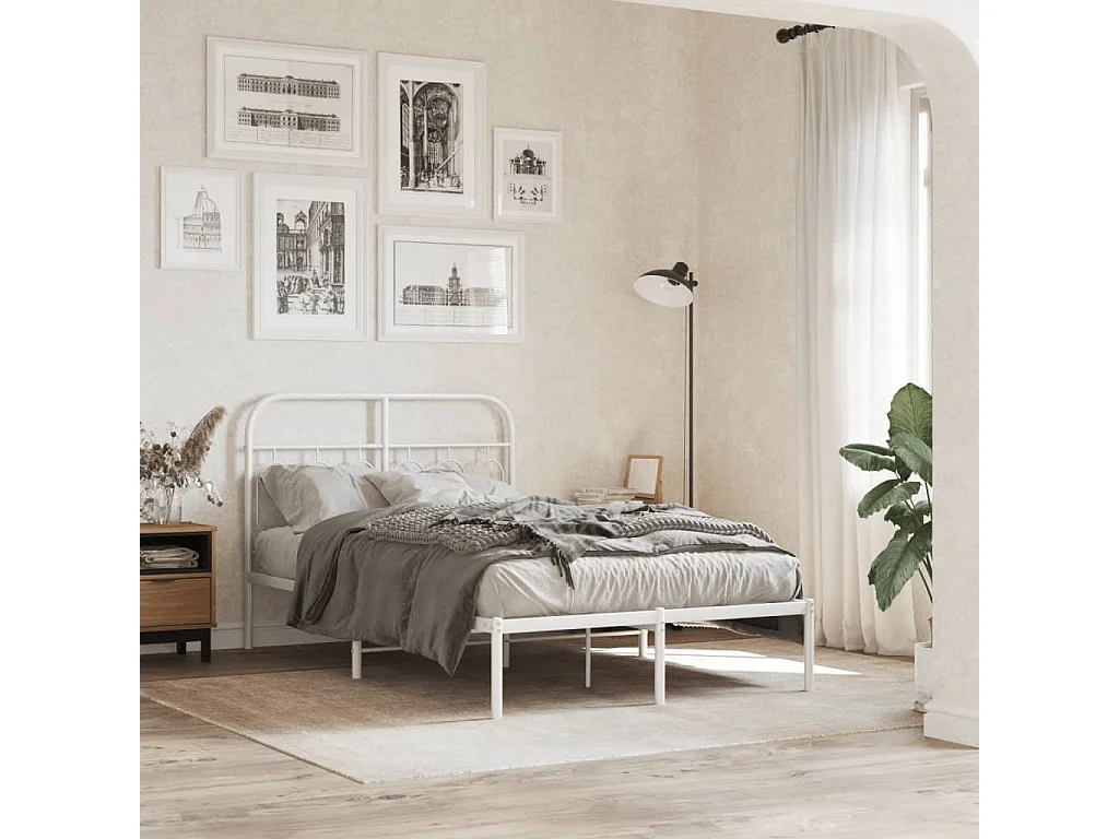 Cama matrimonial- 120x200 cm de metal con cabecero blanca ES266677