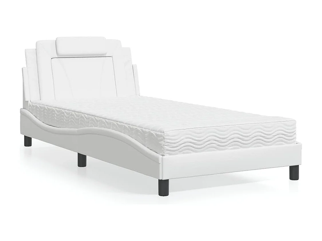 Lit adulte + matelas blanc 100x200 cm similicuir FR70434
