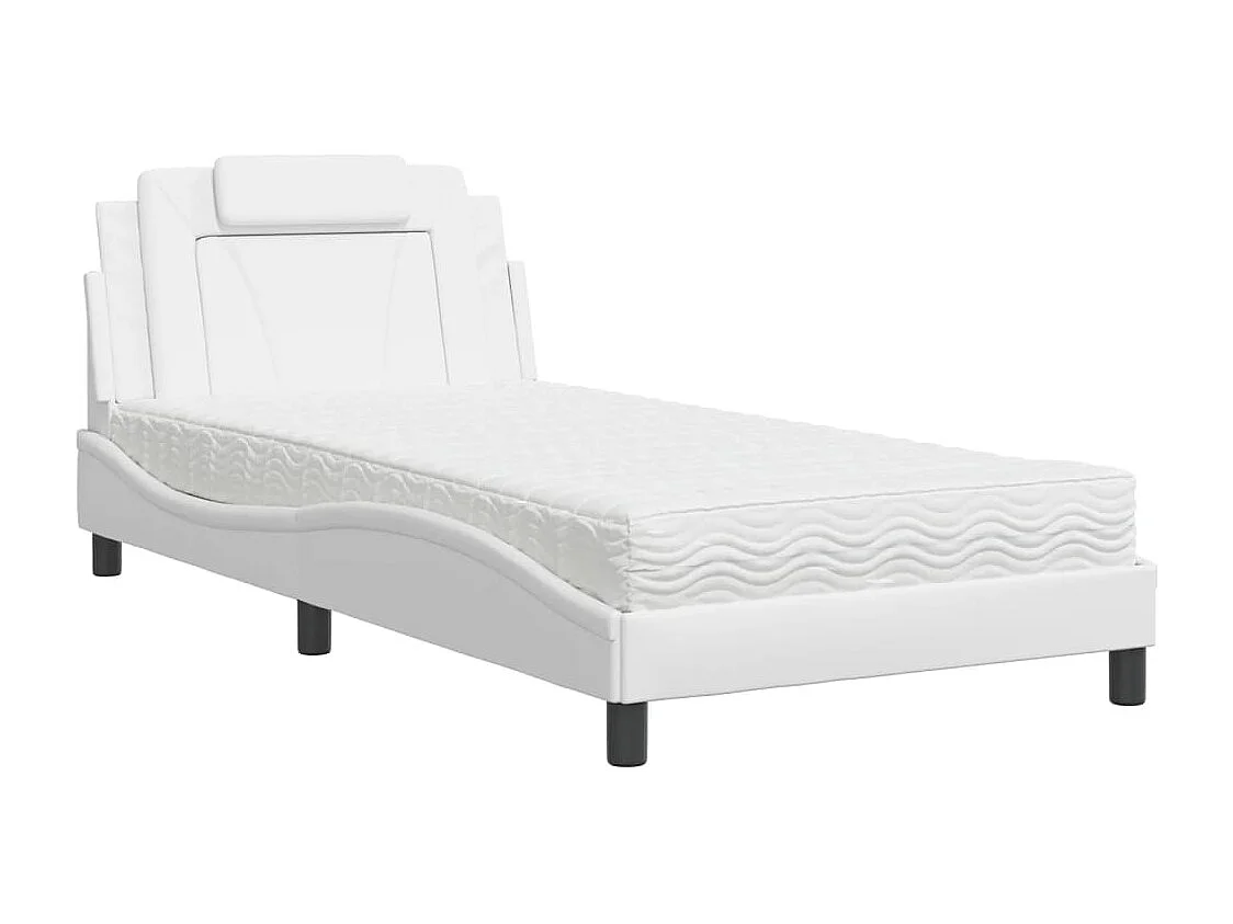 Lit adulte + matelas blanc 100x200 cm similicuir FR70434