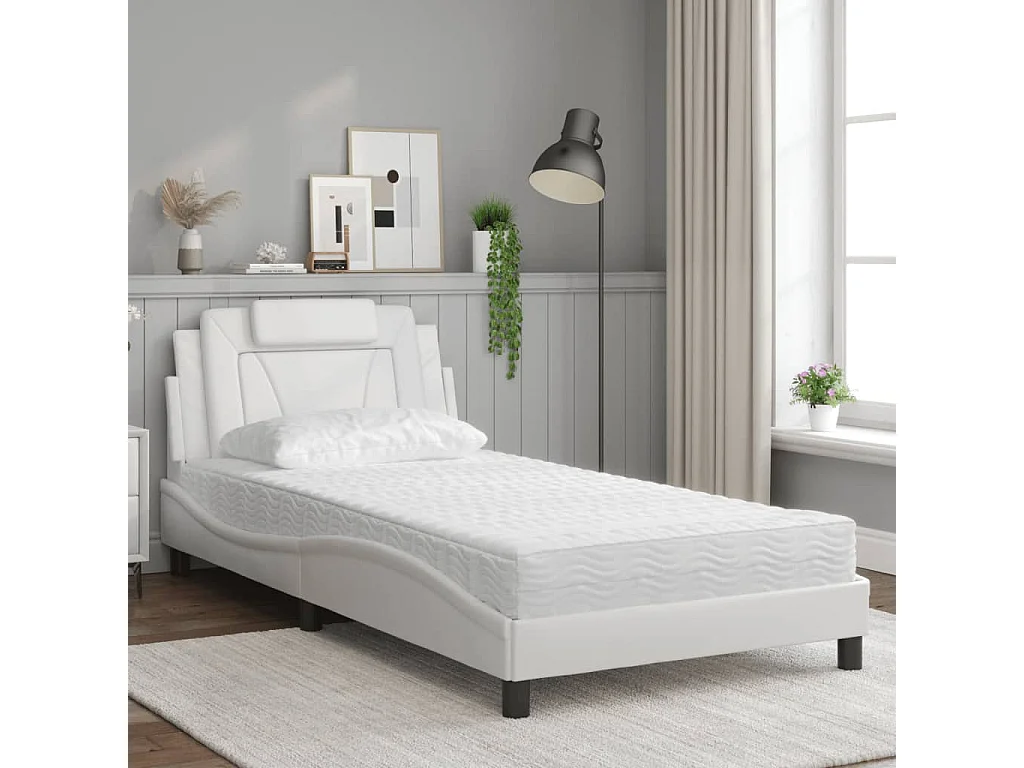Lit adulte + matelas blanc 100x200 cm similicuir FR70434