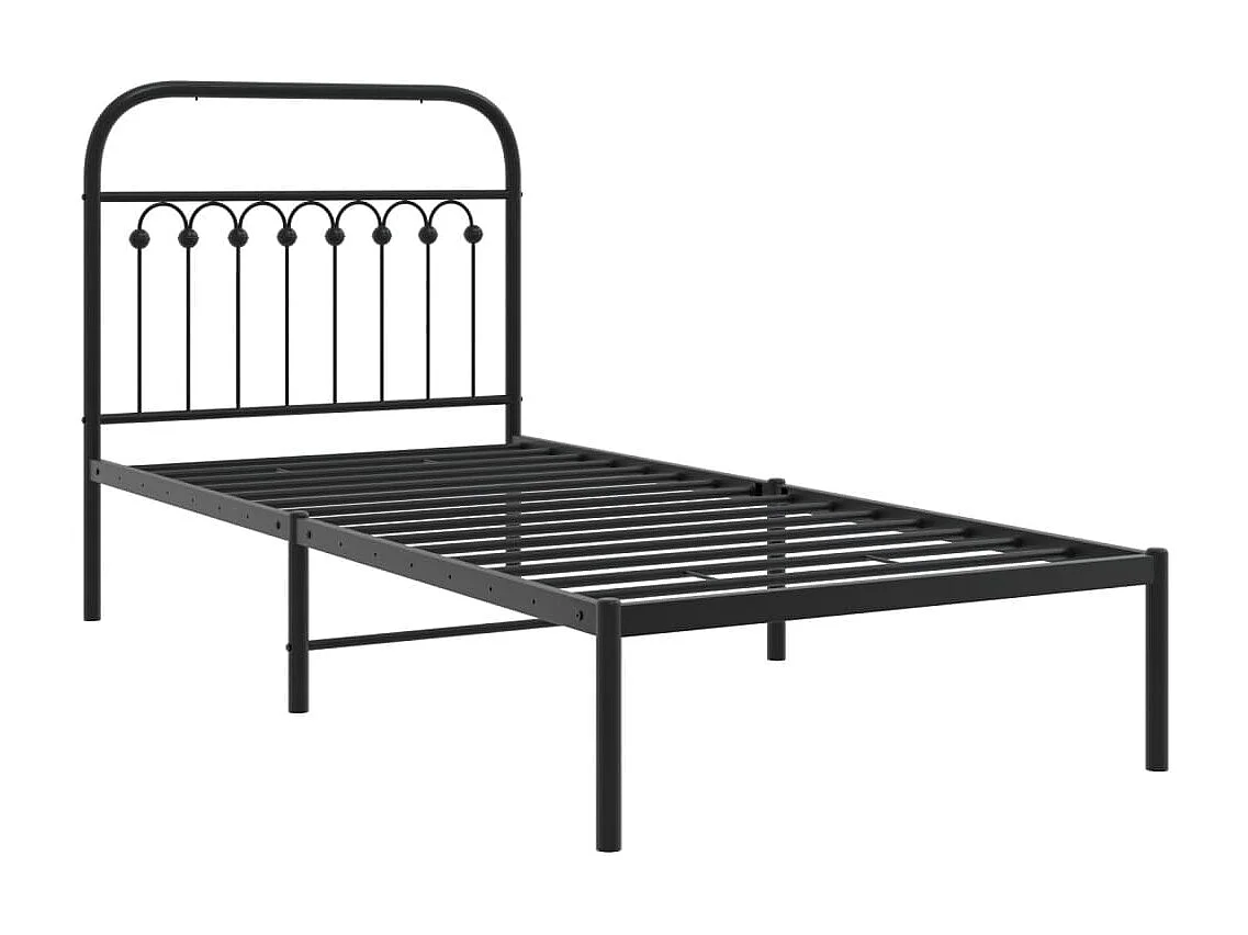 Lit simple métal + tête de lit noir 90x190 cm FR83073