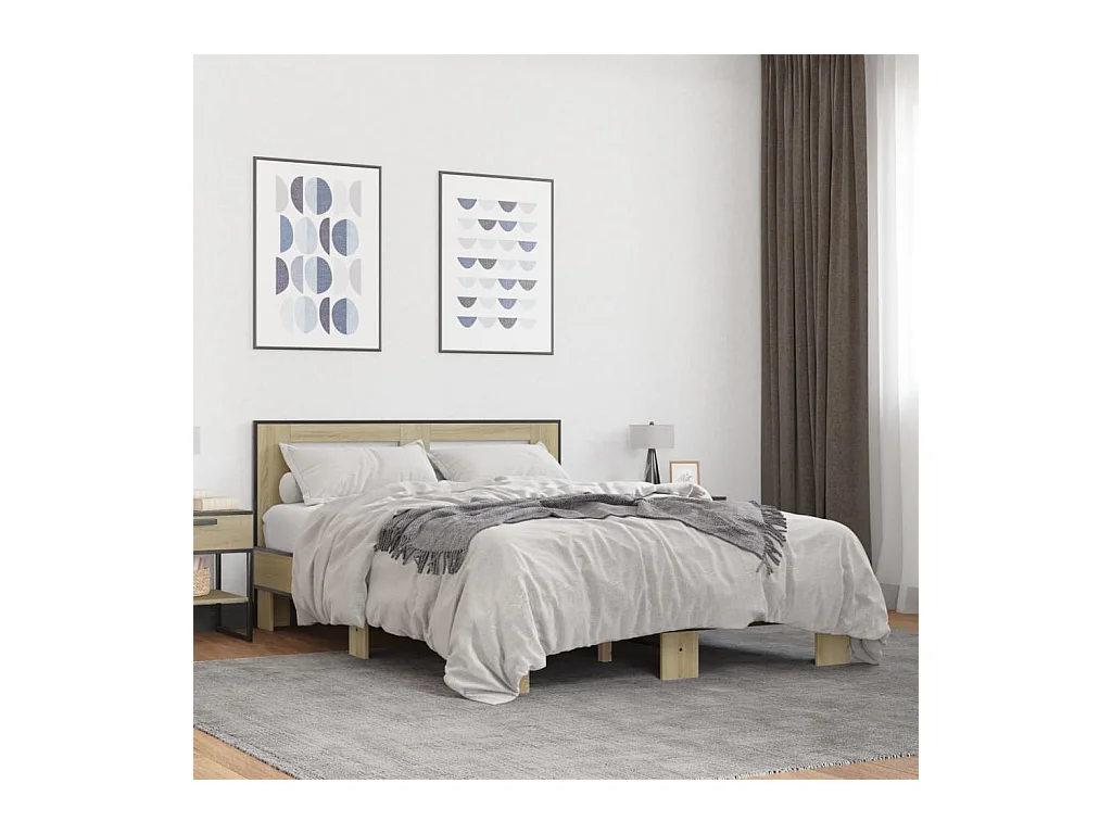 Bedframe bewerkt hout metaal sonoma eikenkleurig 90x190 cm BE179936